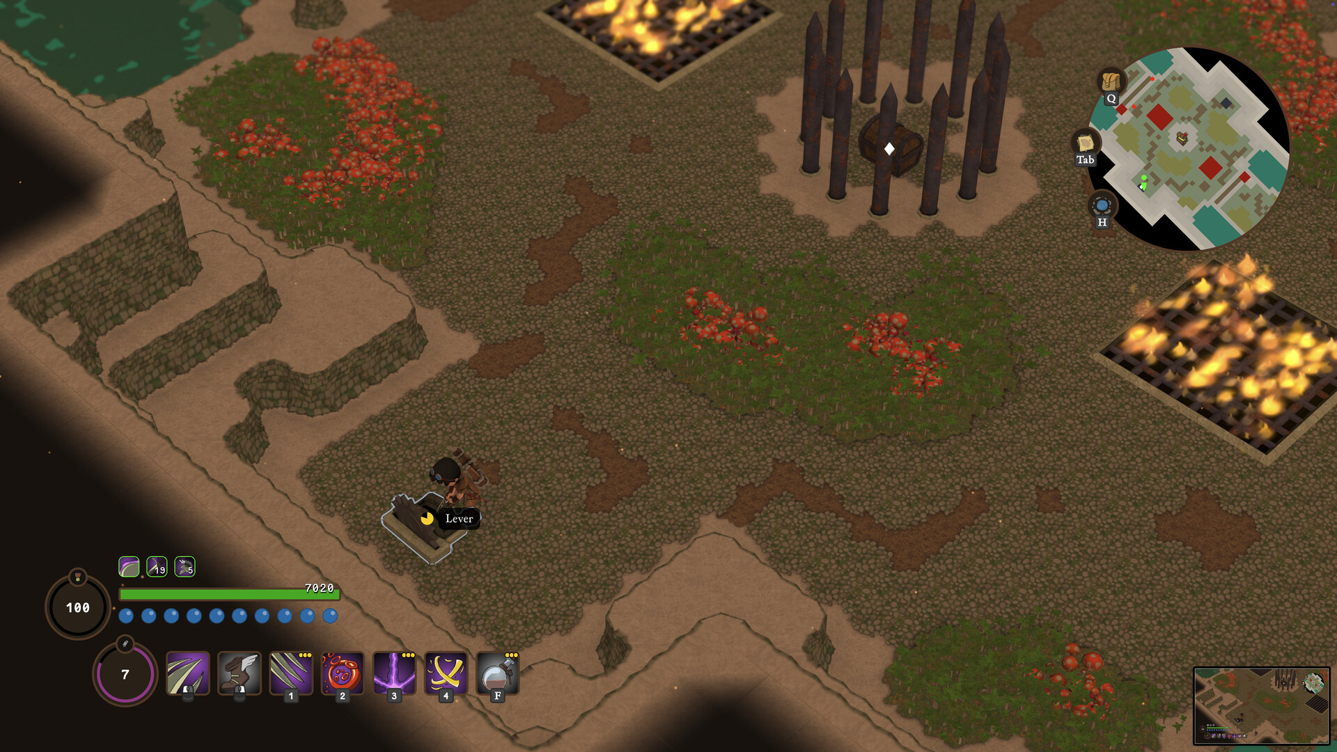 Dark indoor dungeon with traps.
